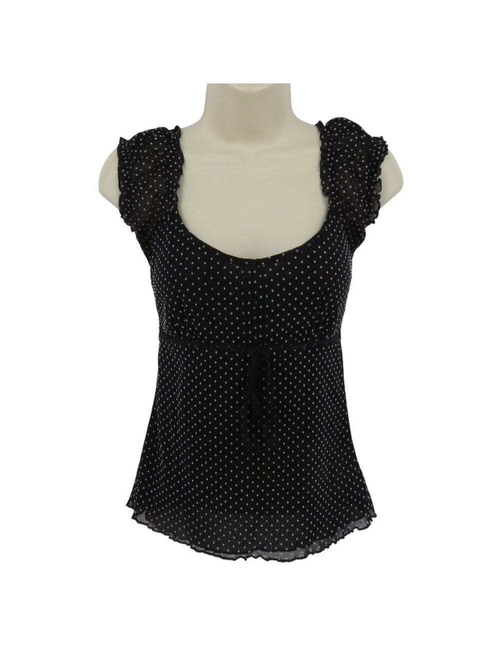 Y2K Coolwear USA Medium Black White Polka Dot Sleeveless Babydoll Shirt Top